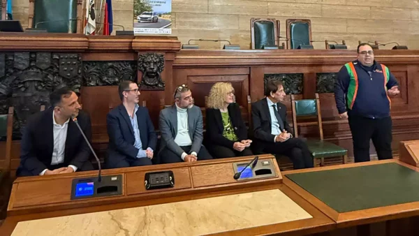 Un momento della conferenza stampa di presentazione_1_Da sinistra Fiori, Serra, Dettori, Mancini, Perra e Peppe Zagami