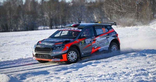 Giovanni Trentin in azione al Rally di Svezia 2026 su Skoda Fabia RS Rally2