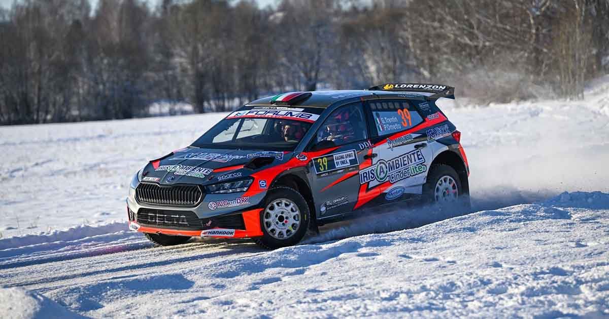 Giovanni Trentin in azione al Rally di Svezia 2026 su Skoda Fabia RS Rally2